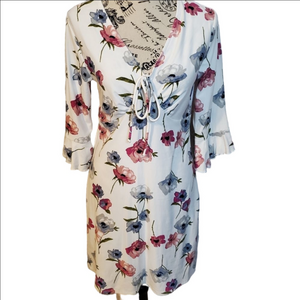 No Boundaries Floral Print Tie Front Mini Dress Large